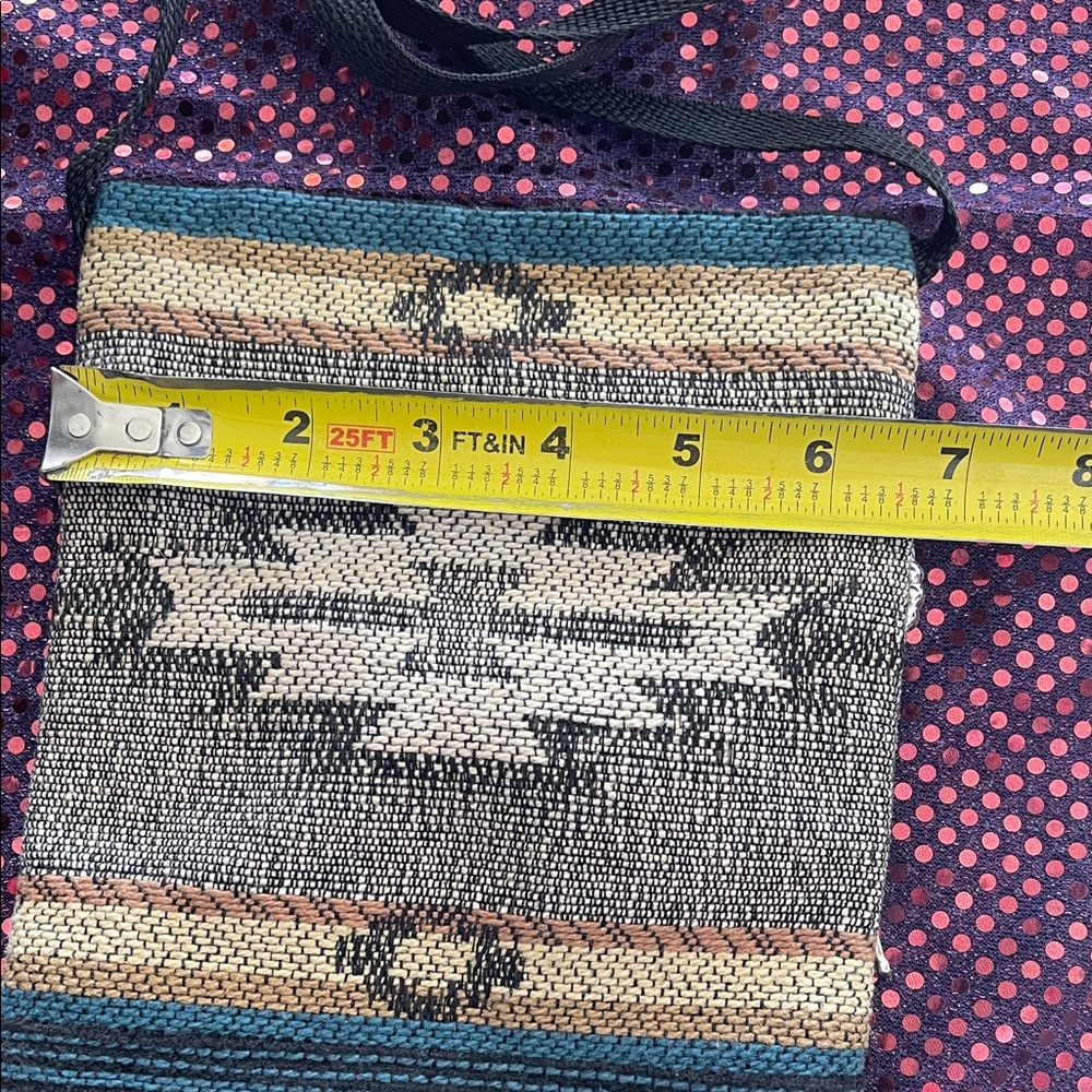 Bohemian Woven Crossbody Bag - Black and Tan - Picture 5 of 6